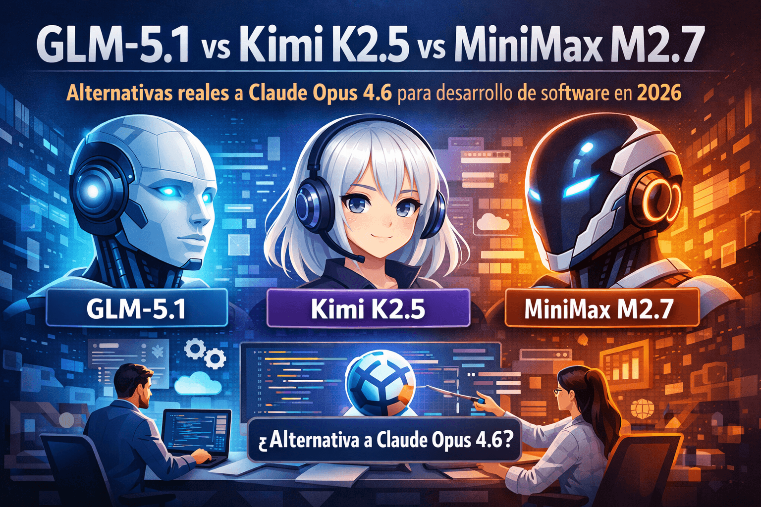 GLM-5.1 vs Kimi K2.5 vs MiniMax M2.7: alternativas reales a Claude Opus 4.6 para desarrollo de software en 2026